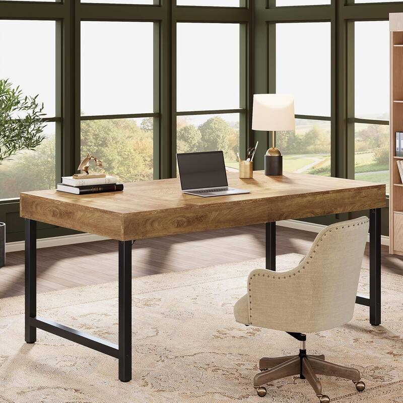 55" Industrial Executive Desk for Home Office, Rustic Computer Laptop Desk