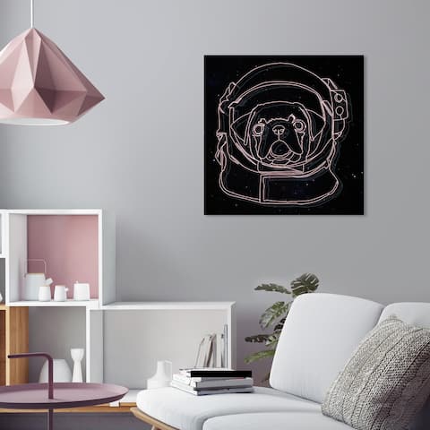 Oliver Gal 'Astro Pug' Astronomy and Space Wall Art Canvas Print Astronaut - Black, Pink