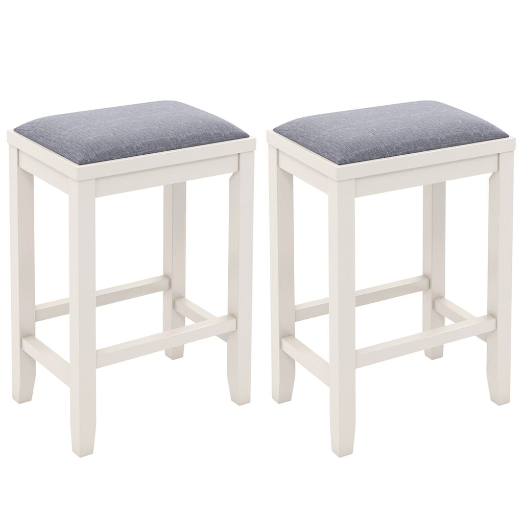 2 Pieces 25 Inch Upholstered Bar Stool Set with Solid Rubber Wood Frame and Footrest
