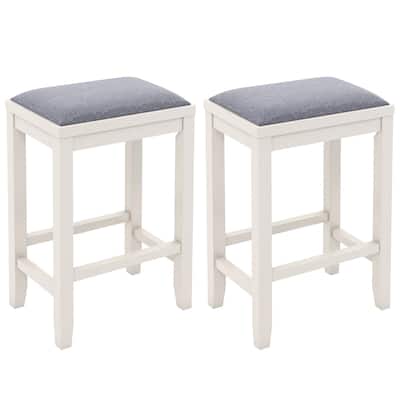 2 Pieces 25 Inch Upholstered Bar Stool Set with Solid Rubber Wood Frame and Footrest