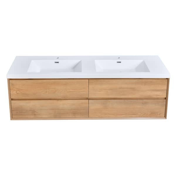 slide 2 of 8, PROOX Modern 72in. Single Faucet Hole Floating Bathroom Vanity with Double Rectangular Integral Sink - 72"W x 20"D 72"W x 20"D