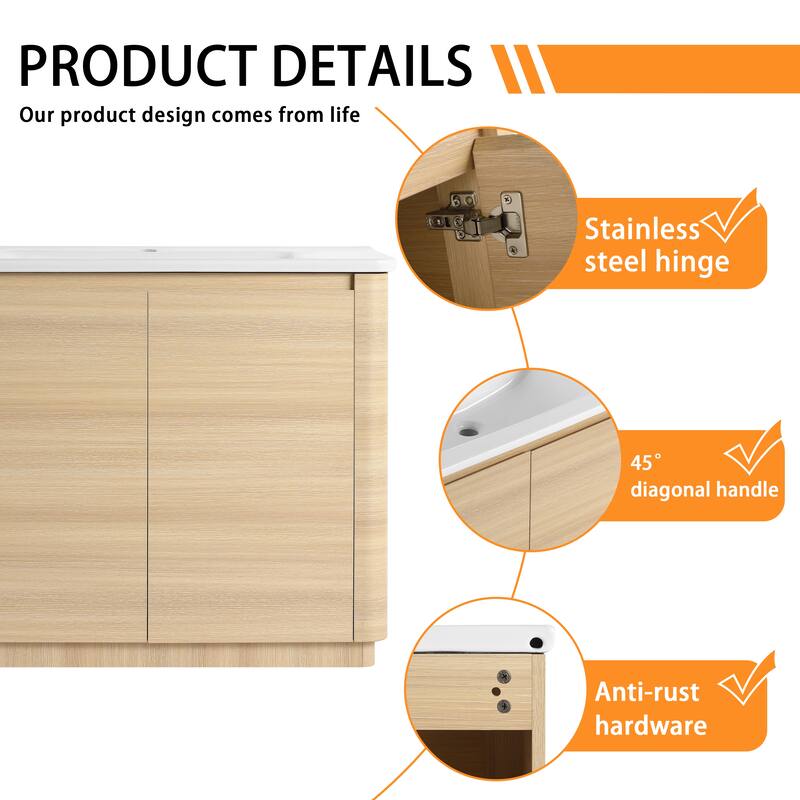 Bathroom Vanity With Sink In 36/40/48/52/60/64/84/92 Inch, Freestanding Bathroom Vanity With Doors and Adjustable Shelf