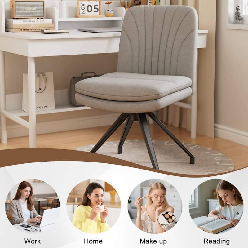 Javlergo Office Chair No Wheels Upholstered Desk Chair with Metal Legs Modern Vanity Chair Computer Task Chair for Home Office