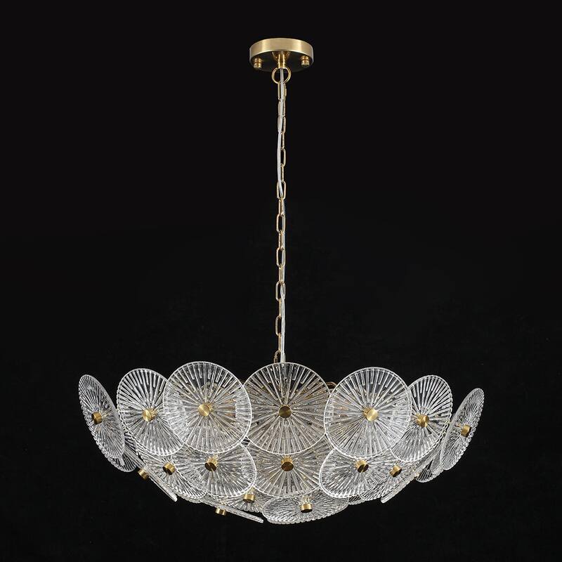 Glam 9-Light Tiered Clear Art Glass Round Basin Chandelier 28in