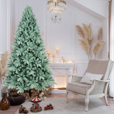 7.5FT Blue PE/PVC Christmas Tree-2148 Tips, Hinged Branch Design, Full Natural Look, Stable Metal Stand