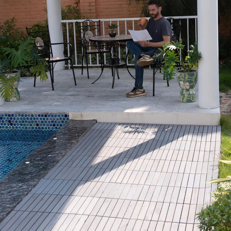 12"x12" Light Gray Acacia Hardwood Deck Tiles, Interlocking Outdoor Flooring for Patio, Pool - 30PCS 12"x12"