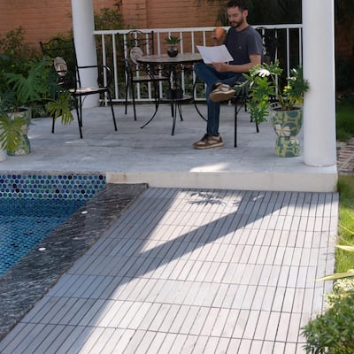 12"x12" Light Gray Acacia Hardwood Deck Tiles, Interlocking Outdoor Flooring for Patio, Pool