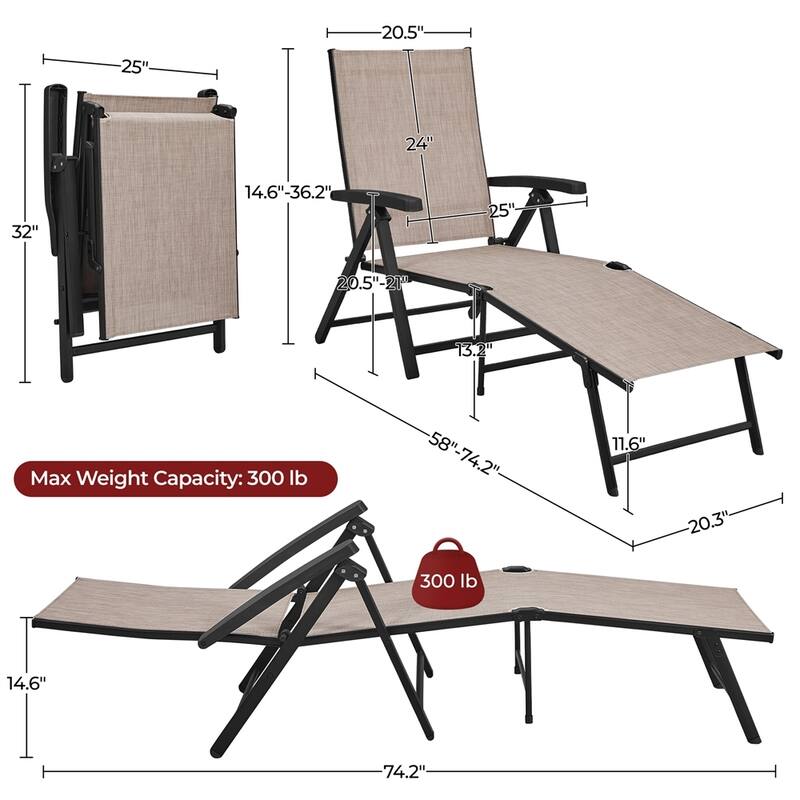 Yaheetech 2pcs Texteline Outdoor Chaise Lounge Portable Patio Lounge