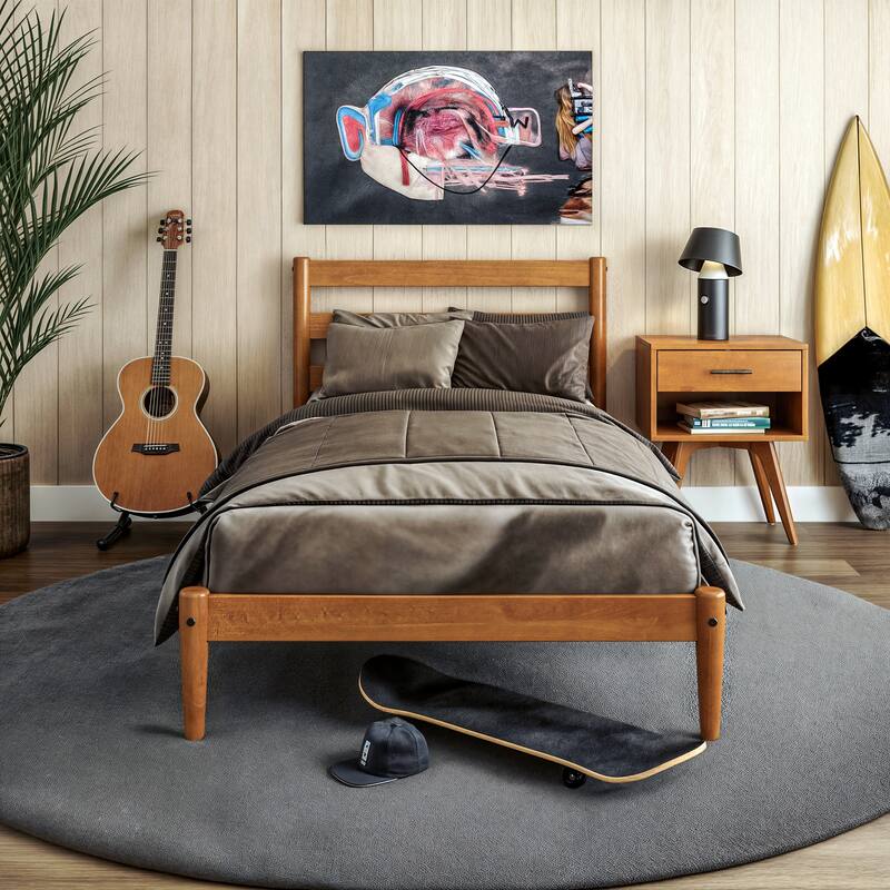 Mid-Century Twin Size Platform Bed - Brown