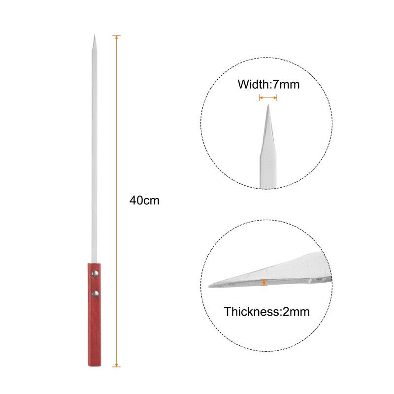 16pcs Kebob Skewers 40cmx7mmx2mm Flat Sticks with Wood Handle - 140cmx7mmx2mm - Silver