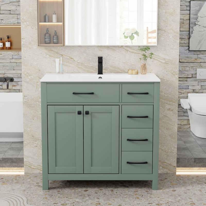 Modern Bathroom Vanity with Sink & Faucet Storage Cabinet Set - 36 in - Green