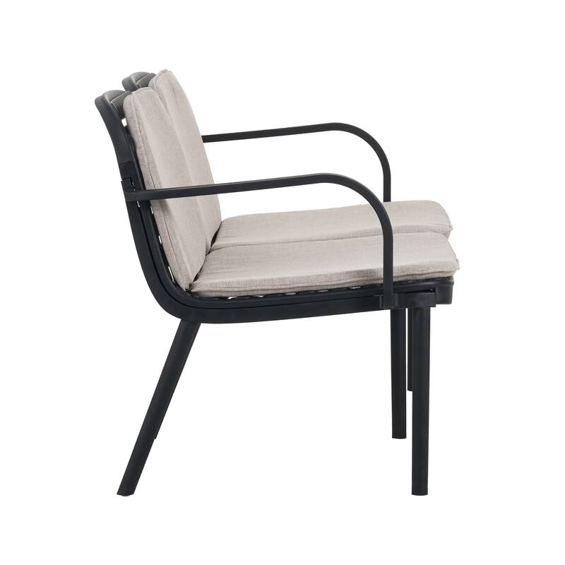 Roomfitters Luna Outdoor Plastic Loveseat Bench with Water Repellent Cushion, Modern