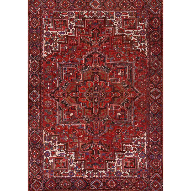 Hand Knotted Oriental 100% Wool Carpet Traditional Medallion Red Heriz Area Rug - 11' 11'' X 8' 10''