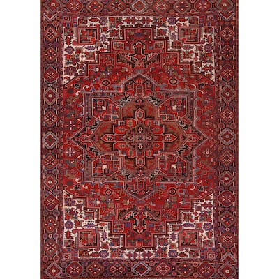 Hand Knotted Oriental 100% Wool Carpet Traditional Medallion Red Heriz Area Rug - 11' 11'' X 8' 10''