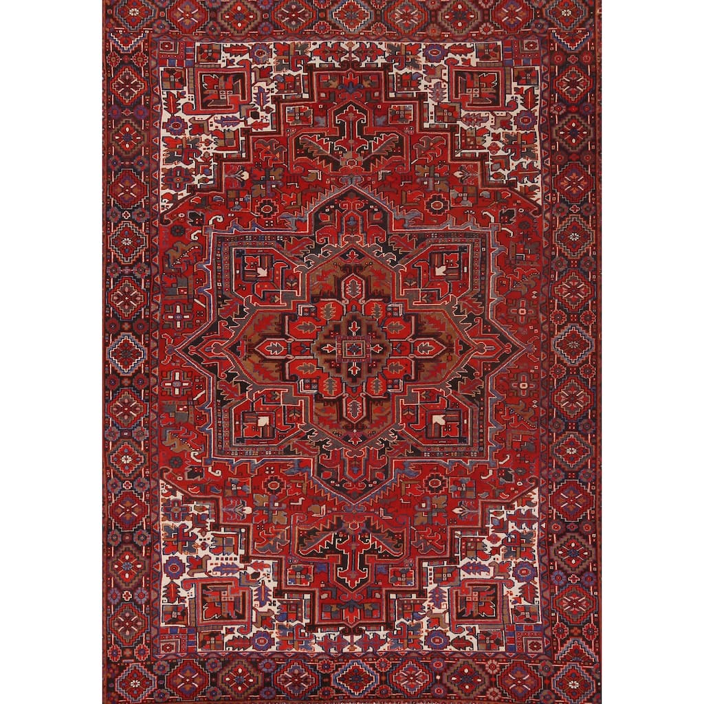 Hand Knotted Oriental 100% Wool Carpet Traditional Medallion Red Heriz Area Rug - 11' 11'' X 8' 10''