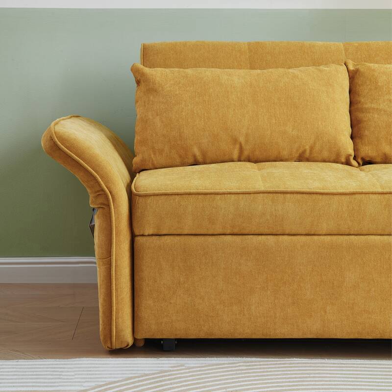 Convertible Sofa Bed Padded Seat Sofa Couch with Pull-Out Bed, Famous Sleeper Sofa Bed 2-Seater Couch