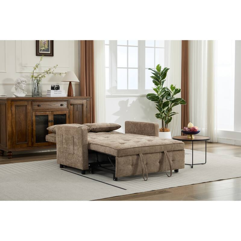 Pull-Out Sofa Bed Daybed, Lounge Chaise Loveseat with Adjustable Backrest, Convertible Sleeper Sofa with USB Charging