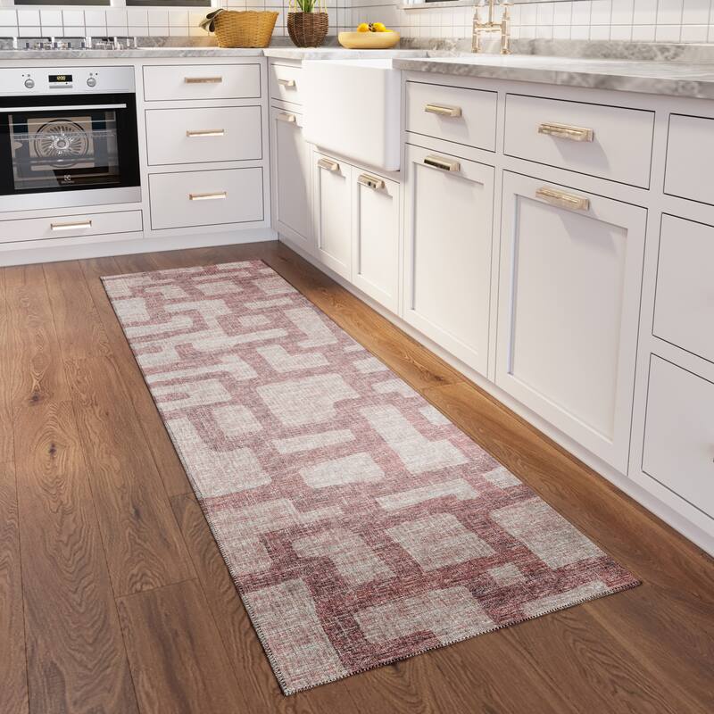 Indoor/ Outdoor Addison Yuma Modern Cobblestone Washable Area Rug - 2'3" x 7'6" - Tan