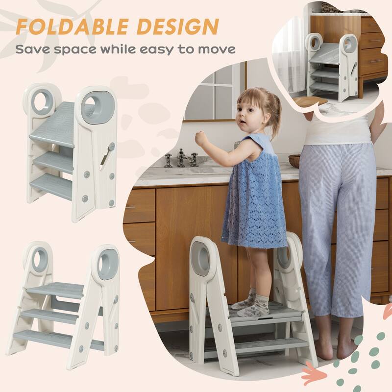 Foldable Kids Step Stool with 2-3 Adjustable Steps for Bathroom Kitchen or Bedroom - 18.3" L x 18.5" W x 24.2" H