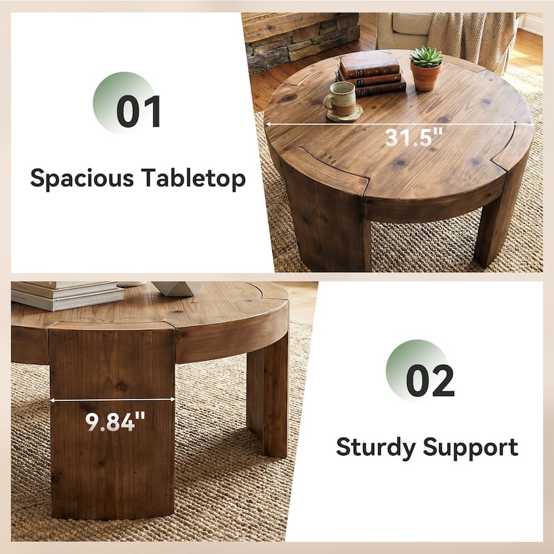 31.5-Inch Solid Wood Round Coffee Table