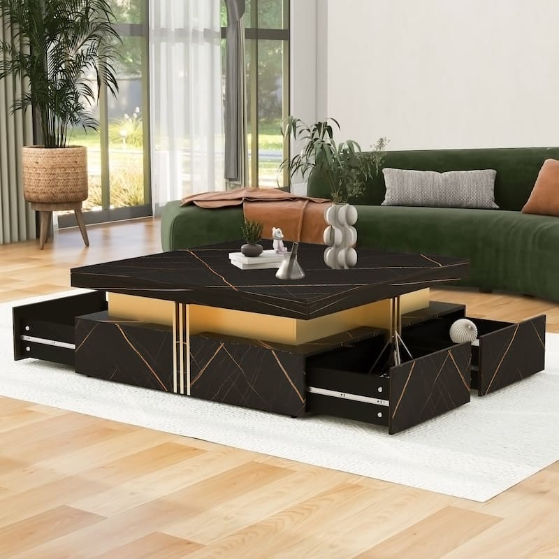 Modern White Square Storage Coffee Table with 4 Drawers