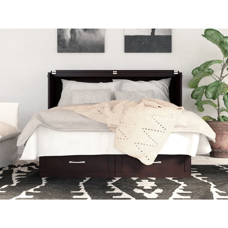 Murphy Bed Chest with Mattress & Charger - Space Saving Furniture, Espresso Finish, Queen Size