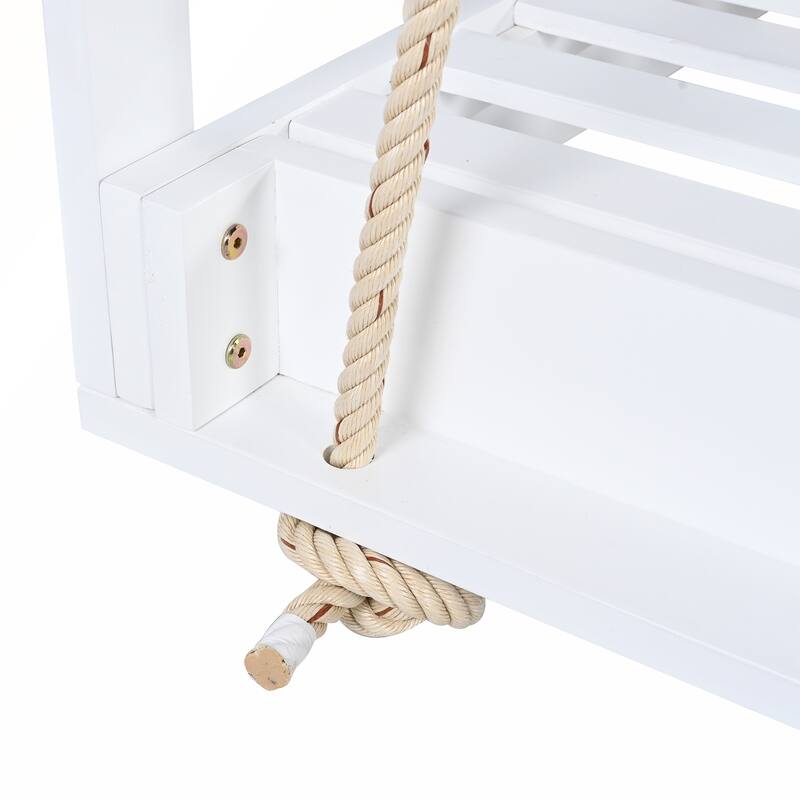 Durable Acacia Wood Porch Swing Bed with Hemp Ropes for Patio and Garden