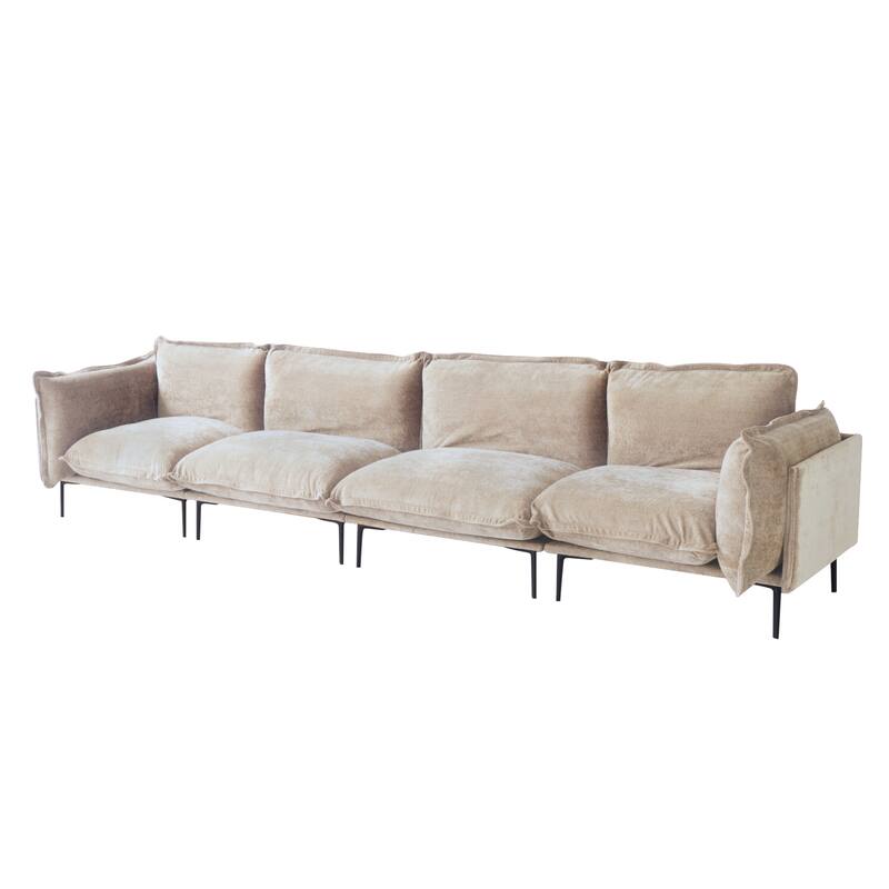 147" L-Shaped Chenille Comfy Sectional Couches for Living Room 4-Seater Cloud Couches with Movable Ottomans