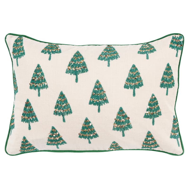 Rizzy Home Whimsical Embroidered Trees Throw Pillow Cover