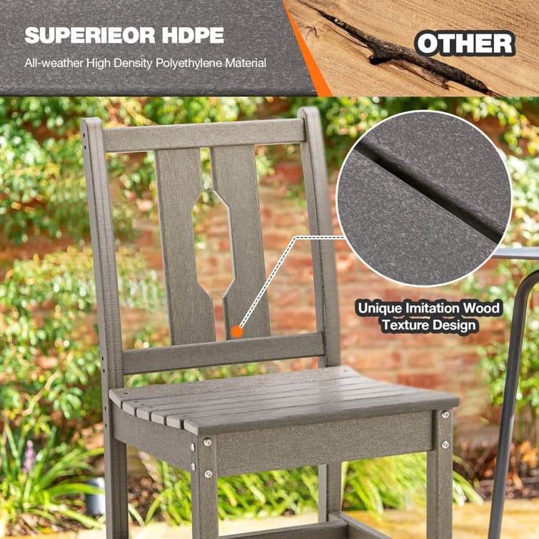 Erommy Outdoor Dining Chairs, Made of HDPE Materia and Metal Frame Reinforcement(set of 2)