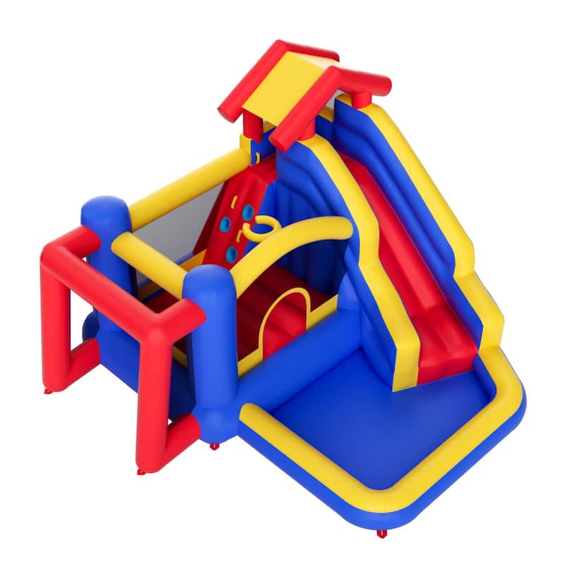 Inflatable Outdoor Trampoline Jumping Bouncer House with Blower Slide and Storage Bag - 131.1” x 133.1” x 90.6”