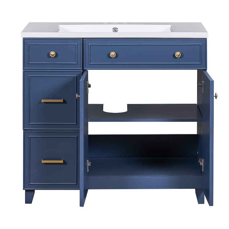 36 Inch MDF Freestanding Bathroom Vanity Set with Integrated Ceramic Sink - 36" x 18"