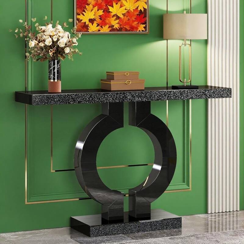 Acrylic and Glass Console Table with O-Shaped Base Design - 43.11"W x 11.61"D x 31.89"H