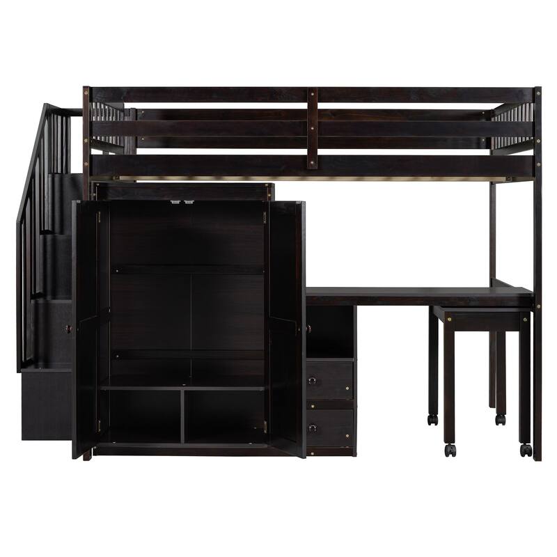 Kids Loft Bed with Desk, Stairs, Wardrobe, Bookshelf & Storage Drawers - Multifunctional Space-Saving Furniture