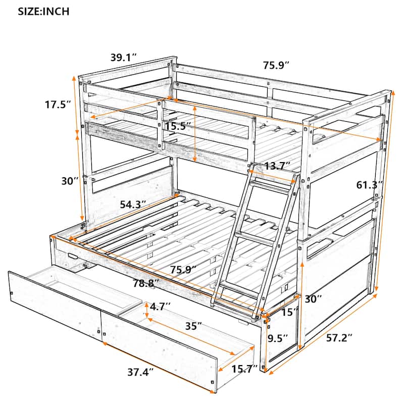 Espresso Twin over Full Bunk Bed w/ Drawers Storage Bed Convertible
