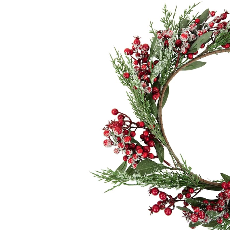 Frosted Red Berries Leaves Pine Artificial Christmas Wreath 18" Unlit