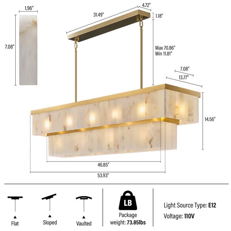 Elegant layered alabaster chandelier with natural stone panels