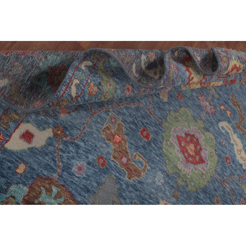 Geometric Blue Oushak Oriental Area Rug Handmade Wool Carpet - 8'9" x 11'10"