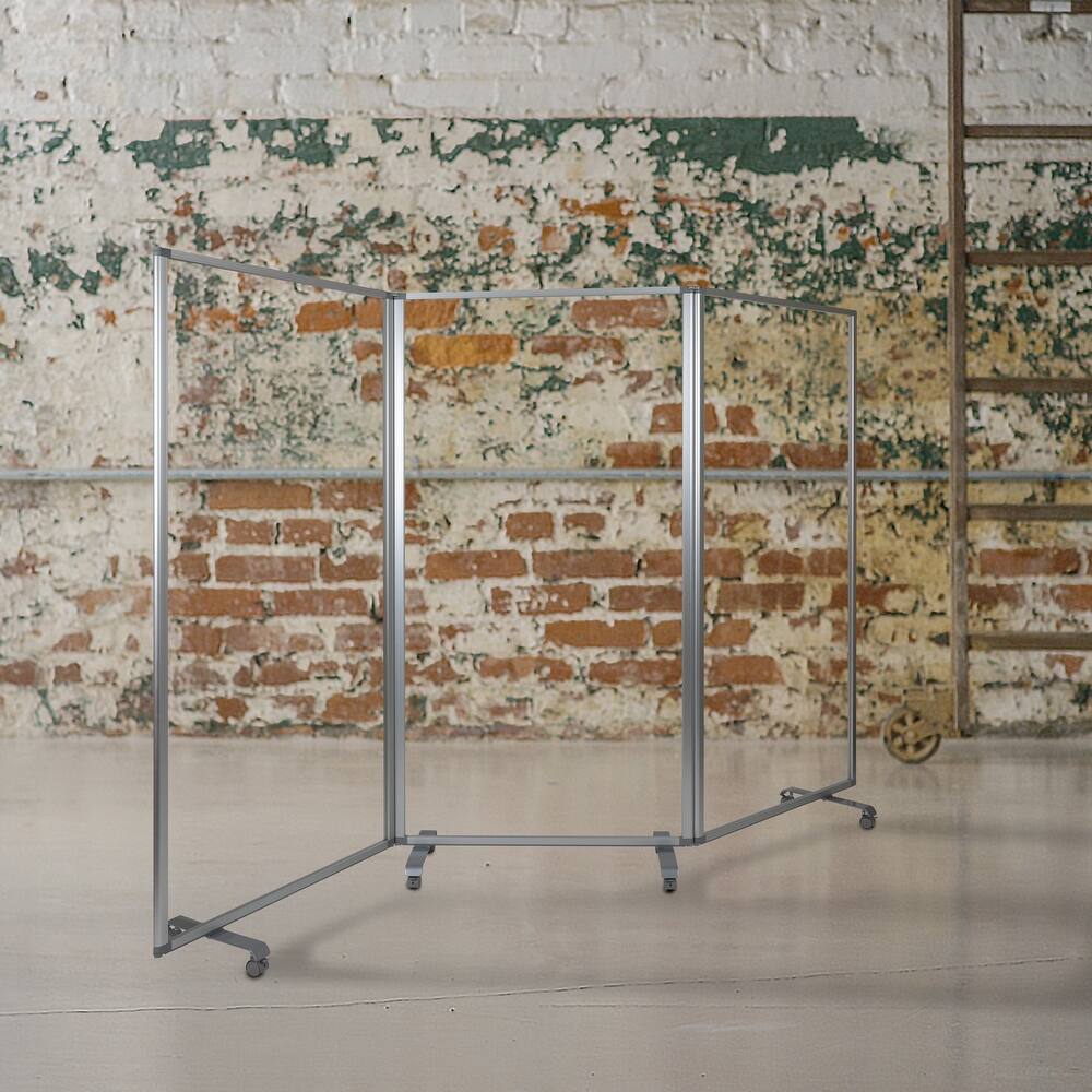 Transparent Acrylic Mobile Partition with Lockable Casters (3 Sections Included)
