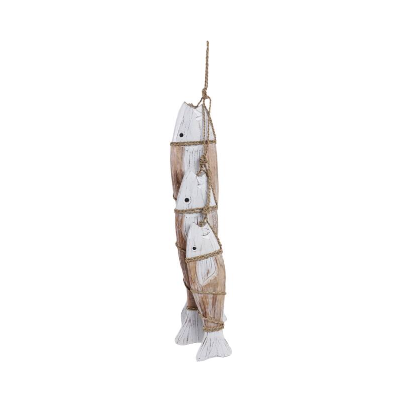 Decorative Wooden 3 Fish on Rope Figurine for Home Decor - 35", White - 35.0"