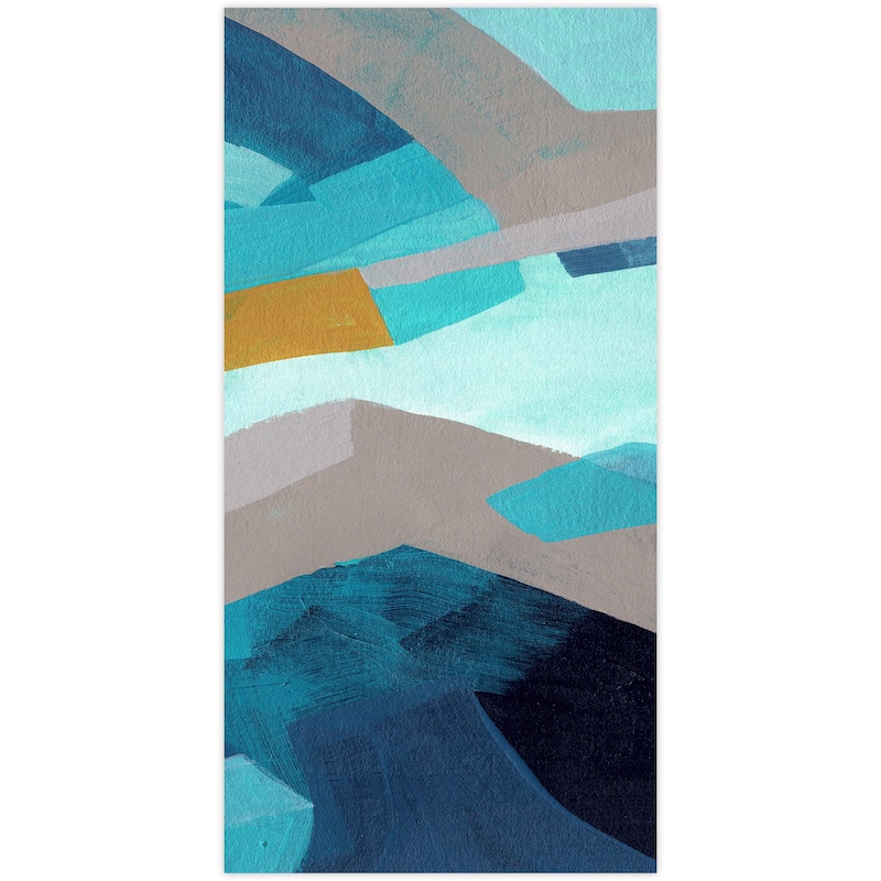 "Puzzle Blues C" Frameless Free Floating Tempered Glass Panel Graphic Wall Art