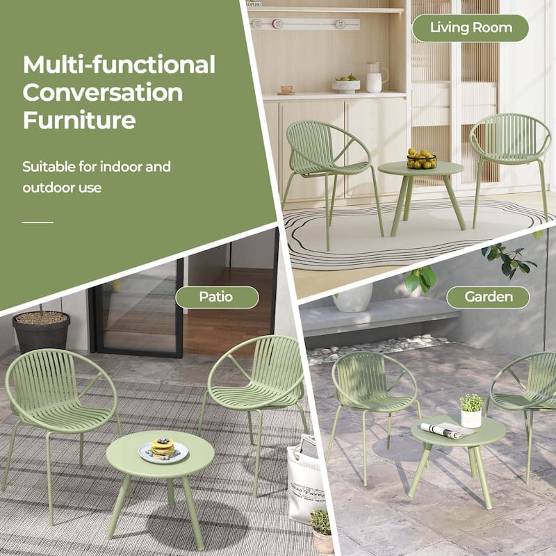 3 PCS Bistro Set All Weather Patio Conversation Set w/ Metal Frame