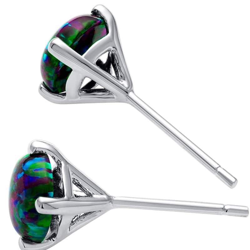 14k White Gold Black Opal Stud Earrings 1 ct Round Shape
