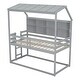 preview thumbnail 7 of 10, Gray Twin over Twin Size Wood Low Bunk Bed with Semi-enclosed Roof, Guardrails, Bedside Shelves and Ladder
