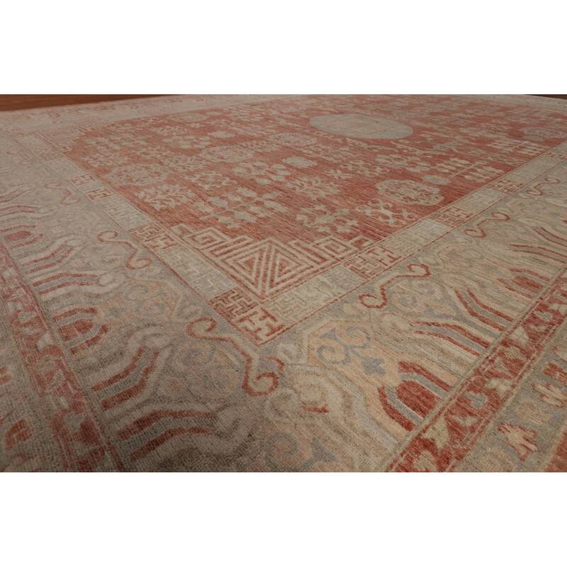 Geometric Oushak Turkish Large Rug Handmade Wool Carpet - 10'2"x 13'8"