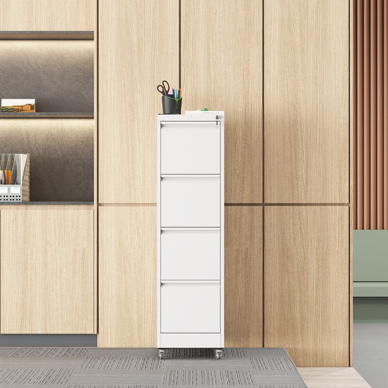 4 Drawer Metal Locking Vertical File Cabinet on Wheels - Heavy-Duty Lockable Cabinet for Home & Office