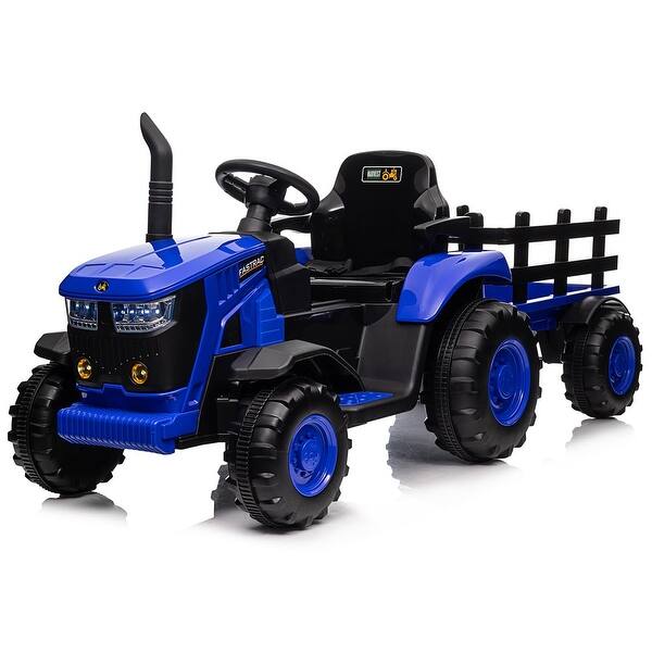 slide 2 of 34, 12V Battery Powered Electric Tractor and 35W Dual Motors for Kids Bluetooth Music/USB, Safety Belt, 3-Gear-Shift, 7-LED Lights Blue