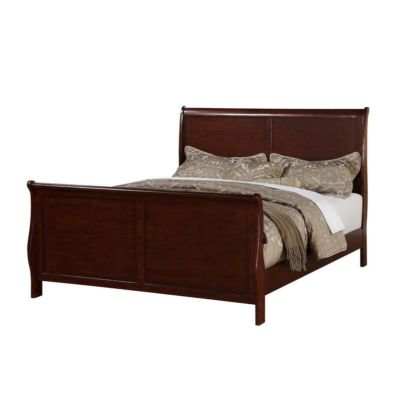 Queen Size Sleigh Design Bedframe in Dark Cherry, Contemporary Style