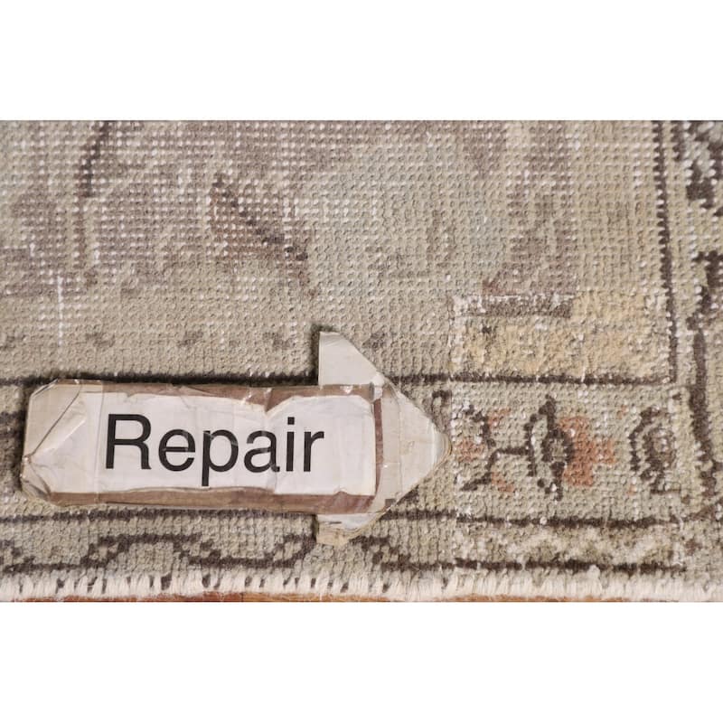 Distressed Tabriz Persian Vintage Rug Hand-Knotted Beige Wool Carpet - 8'0"x 10'7"
