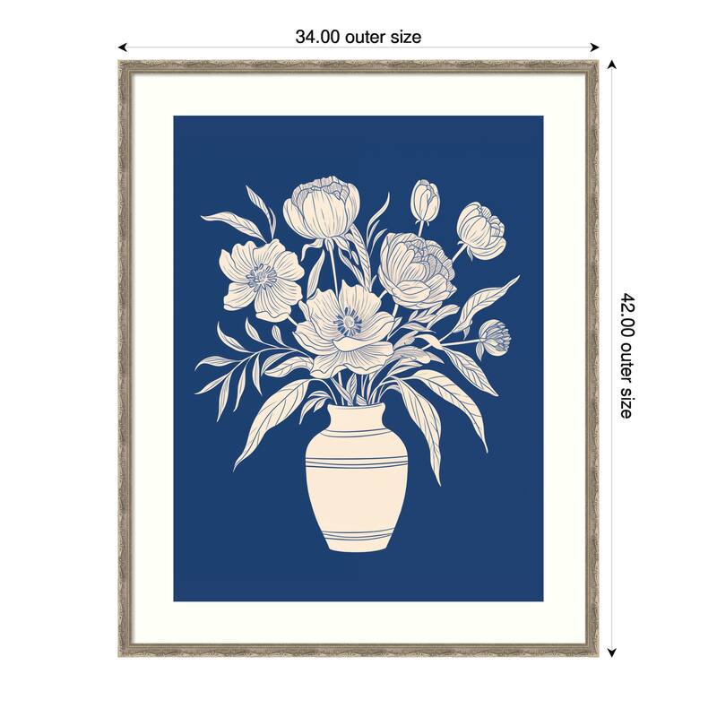 Flower Bouquet Vase on Blue by The Creative Bunch Studio Wood Framed Wall Art Print - Mila Dark Silver - 34 x 42 in